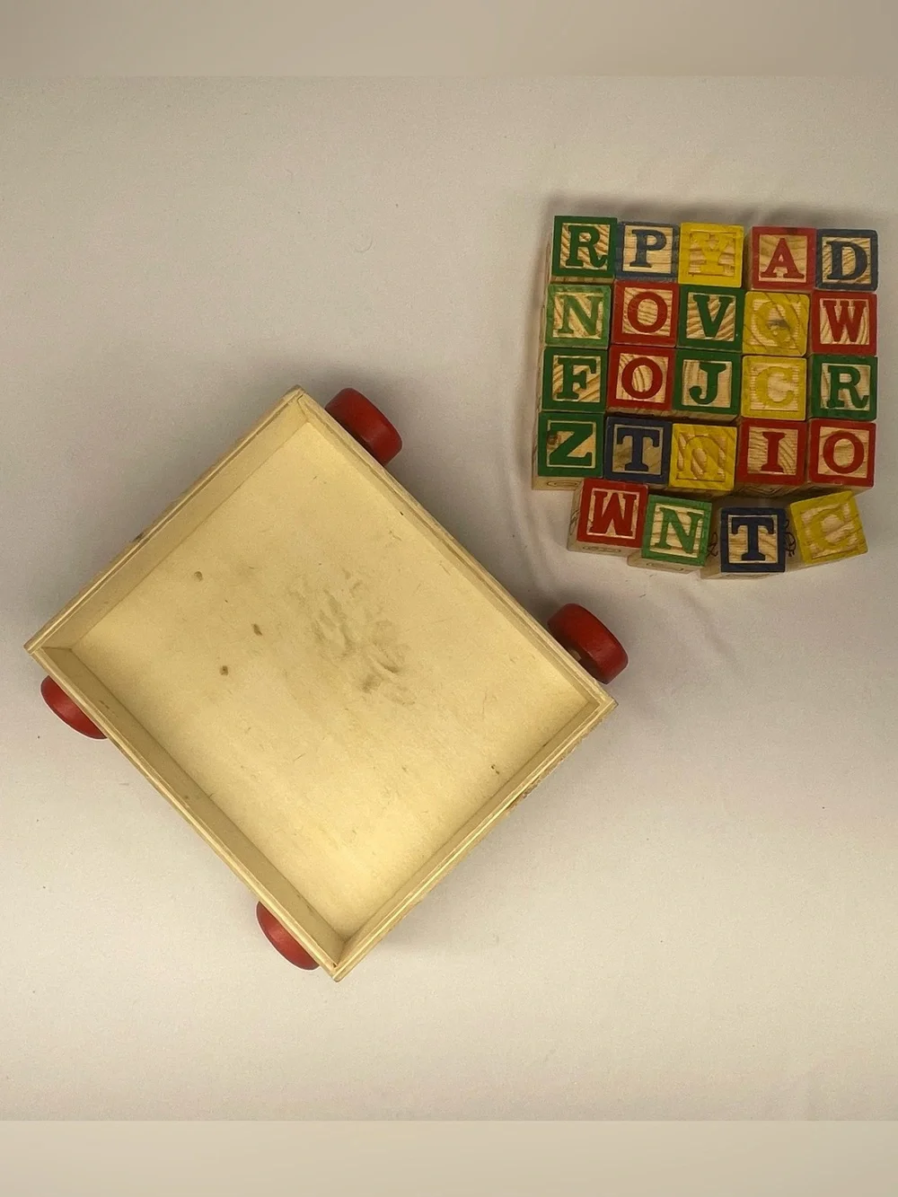 Wooden Alphabet Pull Wagon with Colorful Letter Blocks - Red Wheels